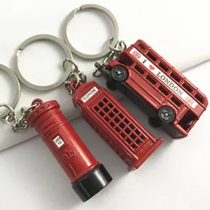 Creative British Bus Model Keychain London Phone Box Keychain Red Bus Big Ben Pendant 3D Metal Keychain