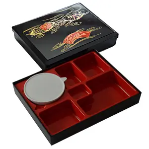  Draagbare Plastic Vierkante Vorm Japanse Herbruikbare Sushi Bento Dozen Prachtige 6 Componenten Bento Box Plastic Lade Met Kom