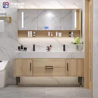 Tocador de baño moderno de lujo para Hotel, mueble de mármol rock, flotante, individual, doble lavabo, espejo LED inteligente, novedad de 2022