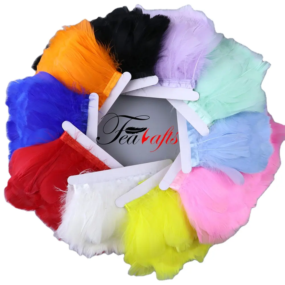 8-10cm Ribbon Tape Sewing Fabric Costumes Plumes Colors White Goose Feather Fringe Trim for Jewelry Crafts Making