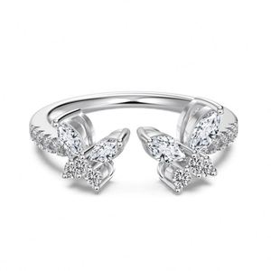 Dylam New Fashion Jewelry 925 <b>Sterling</b> <b>Silver</b> Sparkle 5A Zircon Open <b>Adjustable</b> Butterfly <b>RIngs</b> for Women - Product Image 1