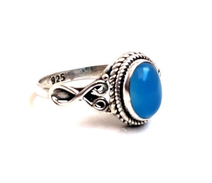 Vente chaude 925 Sterling Unisexe Vintage Anneau Naturel Bleu Calcédoine Gemme pour Anniversaire Cadeau Bijoux - Product Image 1