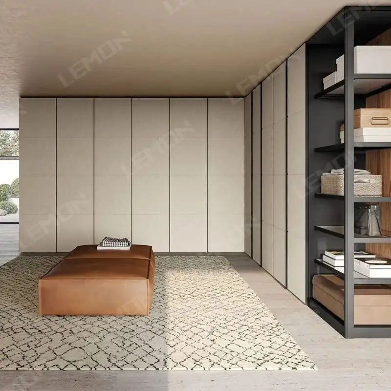 خزانة نوم خشبية بتصميم جديد من Lemon على شكل حرف L خزانة تخزين موفرة للمساحة خزانة ذات جودة عالية