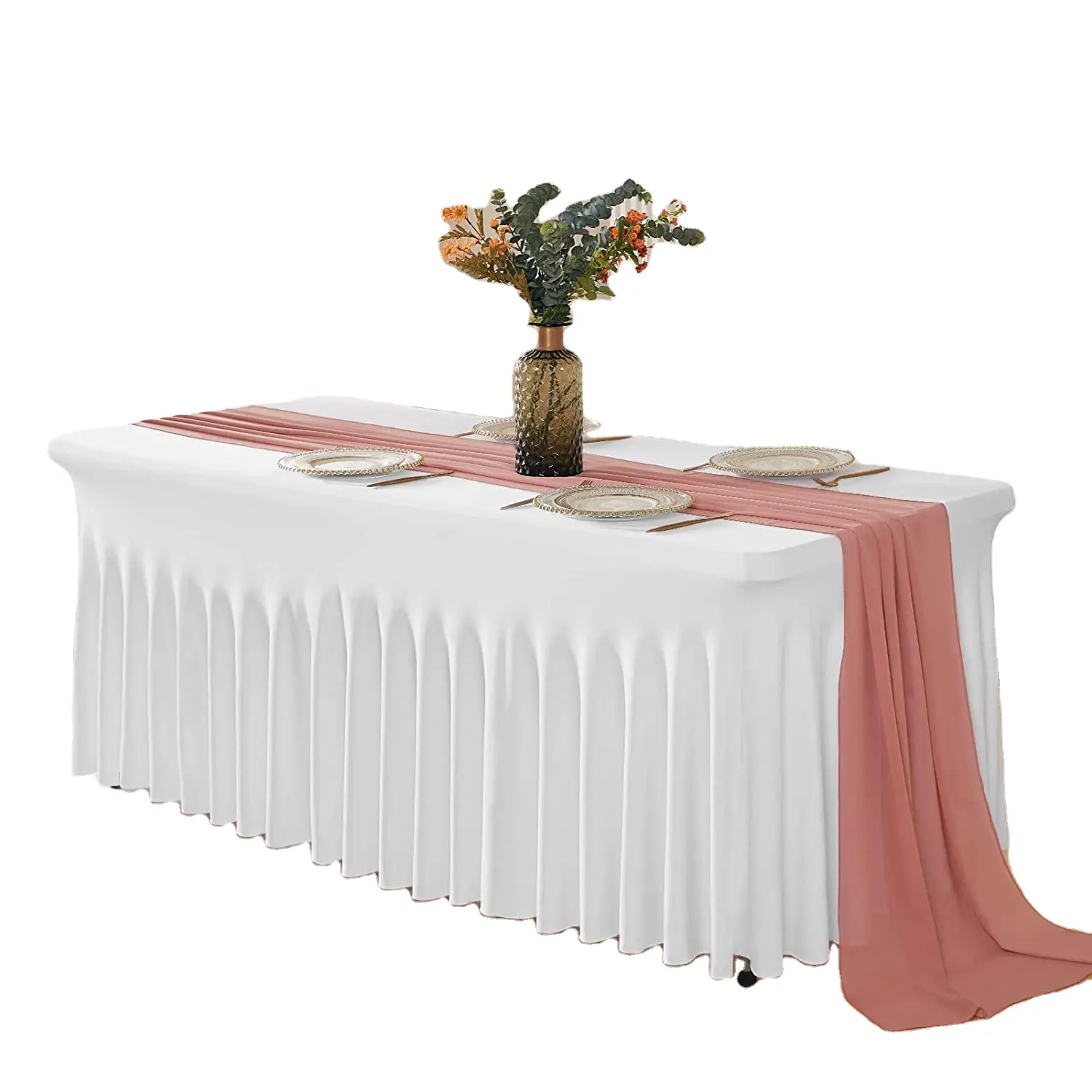 Faldas de mesa rectangulares de licra, cubierta de mesa elástica resistente a las arrugas, mantel ajustado para banquete, 6 pies