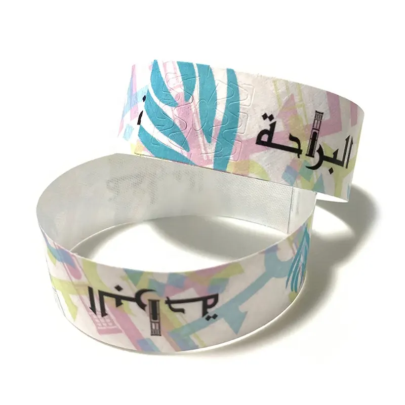 סיטונאי 1 "Tyvek Wristbands צמידי מלא צבע מודפס קונצרט אירוע נייר צמיד עם לוגו מותאם אישית
