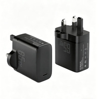 Chargeur mural rapide GaN 65W PD OEM ODM avec prise UK 3 broches, certifié CE/UKCA, USB-C, charge rapide, ignifuge, OTP, rétractable