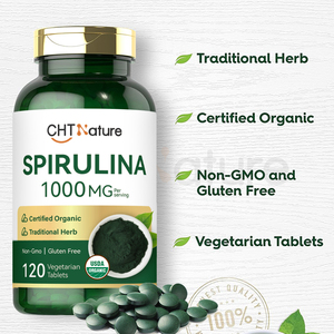 CHTNatureプライベートブランド高タンパク質500mg 1000mgオーガニックスピルリナパウダータブレット - Product Image 3