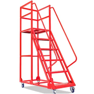 Multi-purpose Warehouse Steel 300kg 2 -12 Steps Step Folding Ladder with Wheel