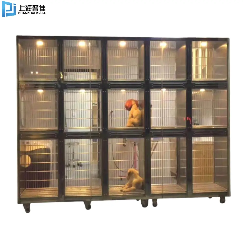 चीन बनाया पशु चिकित्सा स्टेनलेस स्टील छोटे पशु दिखाने के मामले पालतू पालतू दुकानों के लिए प्रदर्शन पिंजरे क्लीनिक Pjzs-04