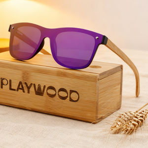 Lunettes de soleil en bois avec logo sur mesure à charnière à ressort durable-Lentille monobloc pour style de rue et pique-niques de week-end - Product Image 2