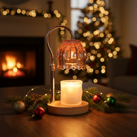 Lampe chauffe-bougie florale avec minuterie et variateur d'intensité, hauteur réglable - Lampe de table en bois et métal pour usage intérieur - Idéale pour anniversaire et nouvel emplacement