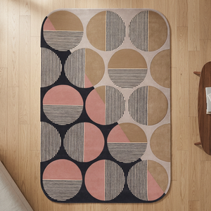 Tapis en laine tufté à la main, tapis géométrique abstrait moderne, tapis circulaire rayé, tapis design contemporain, décoration artisanale pour salon - Product Image 1