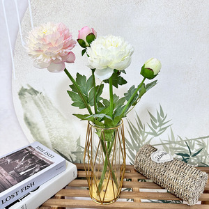 Fleurs artificielles Queyiyi, pivoines en soie, 2 têtes, rouge, rose, blanc, décoration de mariage, arrangement pour vase - Product Image 3