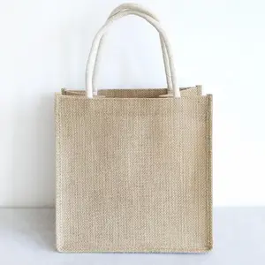 Brand New Custom Logo Impressão Bolsa de Linho das Mulheres Reutilizável Travel Handle Gift Shopping Product Tote Jute Bag