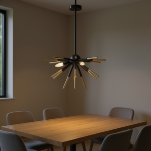 3-<b>Light</b> Spiked Pendant Chandelier Black Metal Round LED Warm White 3500K E26 Indoor Lighting - Product Image 2