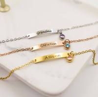 Bracelet personnalisé en acier inoxydable avec pendentif barre pierre de naissance, nom et date, bijou vierge pour cadeau de meilleure amie