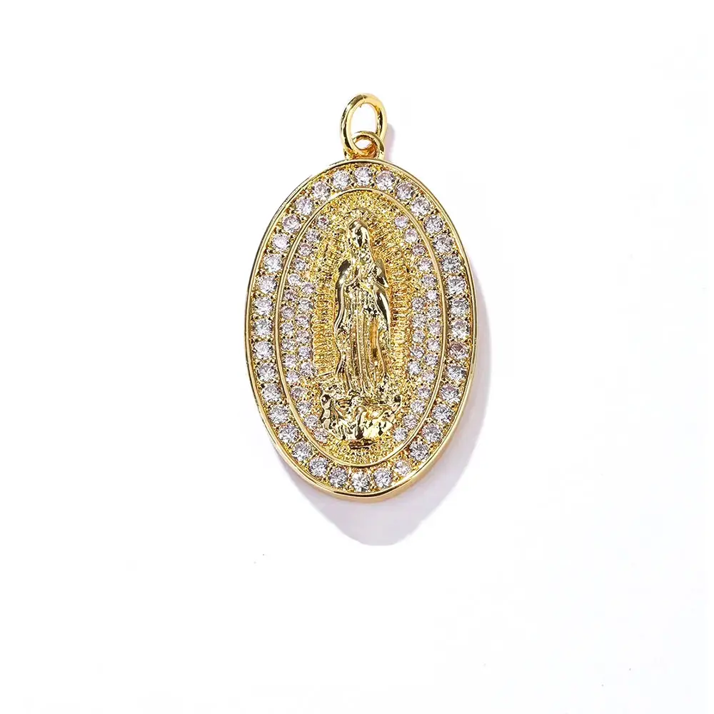 Fabricant de bijoux en gros Diy Vierge Marie pendentif en laiton plaqué or 14 carats Cz pendentifs religieux