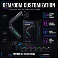 Bras de moniteur RGB pour configuration de jeu, support de bureau à bras unique, réglable en hauteur, ergonomique, pour moniteur d'ordinateur de 17 à 32 pouces, noir