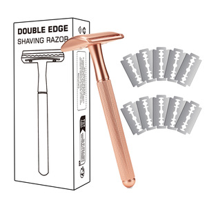 <span class=keywords><strong>Rasoir</strong></span> de sécurité pour femmes à double tranchant, 10 lames en acier inoxydable, manche long lesté, lame unique, or rose, pour peaux sensibles - Product Image 6
