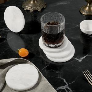 White Marble <b>Coasters</b> for Coffee Table Inches Handmade Round <b>Coaster</b> Luxury Aesthetic Modern <b>Drink</b> <b>Coaster</b> - Product Image 5