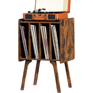 Estante de madera para almacenamiento de discos con estante giratorio para álbumes de vinilo y CD, color marrón - Product Image 5