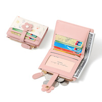 TAOMICMIC Portefeuille court pour femme en cuir PU, motif floral, mignon, durable, grande capacité, porte-cartes, avec bouton, fin, pour monnaie