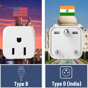 Adaptador de <span class=keywords><strong>Viaje</strong></span> Tipo D, Blanco, India, Nepal, Bangladesh, <span class=keywords><strong>Maldivas</strong></span>, Pakistán, Adaptador de Enchufe de EE. UU. <span class=keywords><strong>a</strong></span> India - Product Image 1