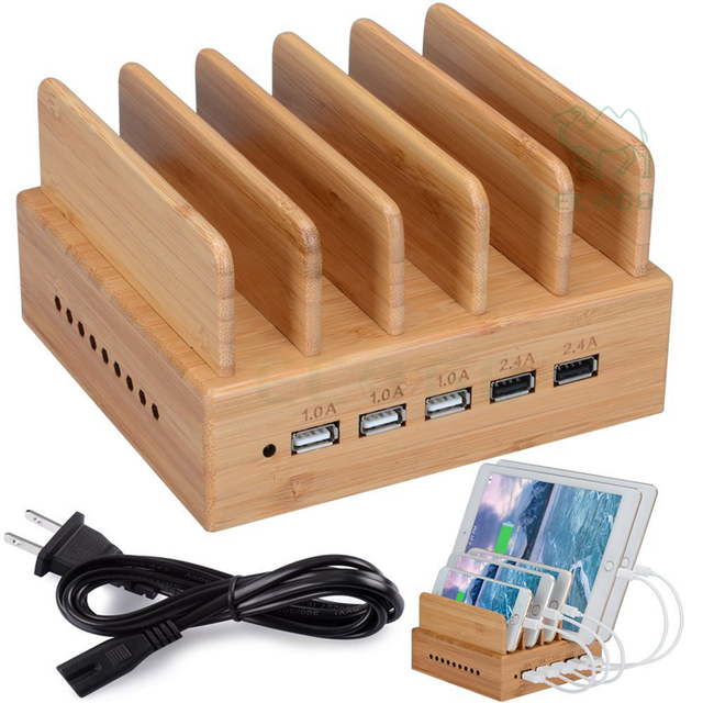 Bamboo Wood USB Charging Station Best Fast Charging Station for Multiple Devices Perfect for Smart Phone and Tablets