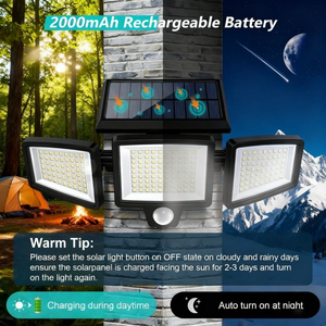 2 Pack Solar Security Wall <b>Lights</b> 2500LM 210 <b>LED</b> 3 Heads <b>Motion</b> <b>Sensor</b> Flood <b>Light</b> Remote Control IP65 Waterproof for Garden - Product Image 2