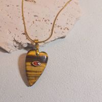Liontin Batu Alam Mata Setan Zirkon Warna-warni Bentuk Hati Panjang Vertikal, Kalung Kristal DIY, Perhiasan Energi Positif