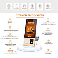 Terminal de point de vente vertical de bureau avec écran tactile de 23,8 pouces, kiosque de libre-service pour la commande et le paiement, avec imprimante, lecteur de code QR, SDK