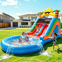 Toboggan aquatique gonflable double piste avec mur d'escalade et piscine à jets, en PVC robuste, pour extérieur et jardin, idéal pour les fêtes estivales