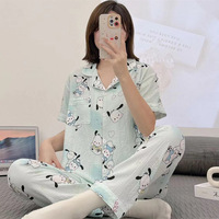 Ensemble 2 pièces pyjama pour femmes, vêtement d'été tissé en coton froissé, style princesse, à manches courtes