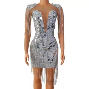 <span class=keywords><strong>Argento</strong></span> cristallo con paillettes specchio <span class=keywords><strong>abito</strong></span> da cerimonia nuziale <span class=keywords><strong>donna</strong></span> latino ballo Costume da ballo Bodycon Club <span class=keywords><strong>abito</strong></span> da ballo - Product Image 2