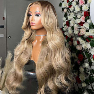 วิกผมลูกไม้ด้านหน้าแบบหยักศกสีบลอนด์ประกายเทา พร้อมโคน<span class=keywords><strong>ผม</strong></span>สีเข้มแบบออมเบร 13*4  ไฮไลท์สีบลอนด์ประกายเทา  วิกผมแท้แบบ HD Full Lace - Product Image 2