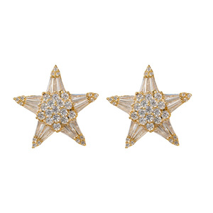 Pendientes de Clip con Diseño Geométrico de Estrella, en Oro con Circonita, Unisex, para Uso Diario, Regalo, EJC-014 - Product Image 5