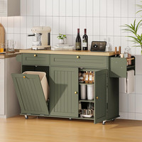Îlot de cuisine avec plateau rabattable et étagère à épices, chariot de cuisine avec armoire de rangement pour déchets, table mobile pour cuisine