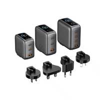 Charger USB-C GAN OTP 100W PD Baru Terlaris, Tahan Api, Standar EU, Layar Pintar, Adaptor Daya Laptop 3 Port, Pengisian Daya Multi-perangkat Cepat