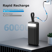 Banco de Energía Portátil de 60000 mAh con Múltiples Funciones, Carga Rápida, 60000 mAh/36000 mAh con Luz LED Brillante