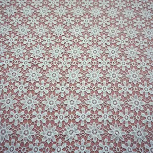 Kain bordir renda serat susu renda larut dalam air lapisan bordir pabrik figur geometris bordir penuh 3D Putih