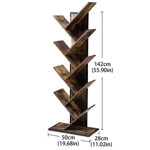 Modern 9 Tier Industrial Ladder Bookshelf Bookcase, Wooden <strong>Tree</strong> Shaped Bookshelf <strong>Book</strong> Organizer Display <strong>Shelves</strong> - Product Image 6