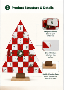 Calendrier de l'Avent en bois écologique et durable avec compartiments numérotés pour offrir en cadeau lors des fêtes, arbre de Noël en bois - Product Image 5