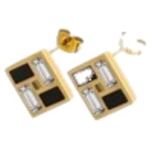 Geometric Square <b>Stud</b> <b>Earrings</b> Gold Tone Zirconia Inlay Bezel Setting Fashion Jewelry - Product Image 5