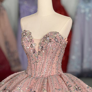 فستان سهرة وردي من جانسمبر 6955 مزين بالترتر والخرز، فستان حفلات بتصميم حبّي الشكل، فستان كوينسيانيرا لامع - Product Image 5