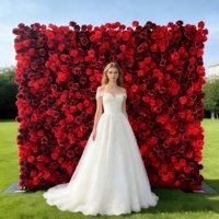 Mur de fond enroulé 3D en soie rose rouge fait main pour mariage et décoration de Noël, imperméable, écologique et réaliste