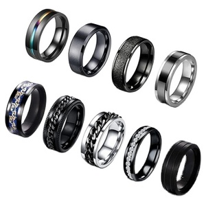 Cz Simple plata negro oro circón Acero inoxidable dedo banda giratoria moda cadena Fidget ansiedad joyería anillos <span class=keywords><strong>9</strong></span>/Set para hombres - Product Image 1