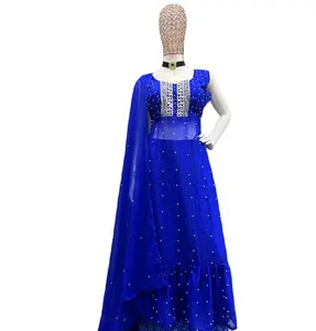 Sıcak satış Eid Ramzan özel Salwar Kameez pakistan düğün kıyafeti sahte Georgette fantezi Kurti-toptan fiyata Palazzo