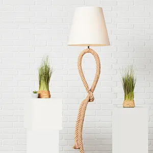 Modern Industrial Style Vintage Chinese Hemp Rope Arc Designer Floor Lamp with Light Function for Bedroom and Hotel Decoration