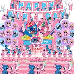 New Cross-Border Pink <strong>Stitch</strong> Theme Background <strong>Party</strong> <strong>Decoration</strong> Children's Birthday Paper Banner Cake Topper Balloon Set Digital - Product Image 5