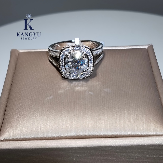 Elegant Round Brilliant Cut Halo Engagement Ring for Women 925 Sterling Silver with Side Stones Moissanite Ring